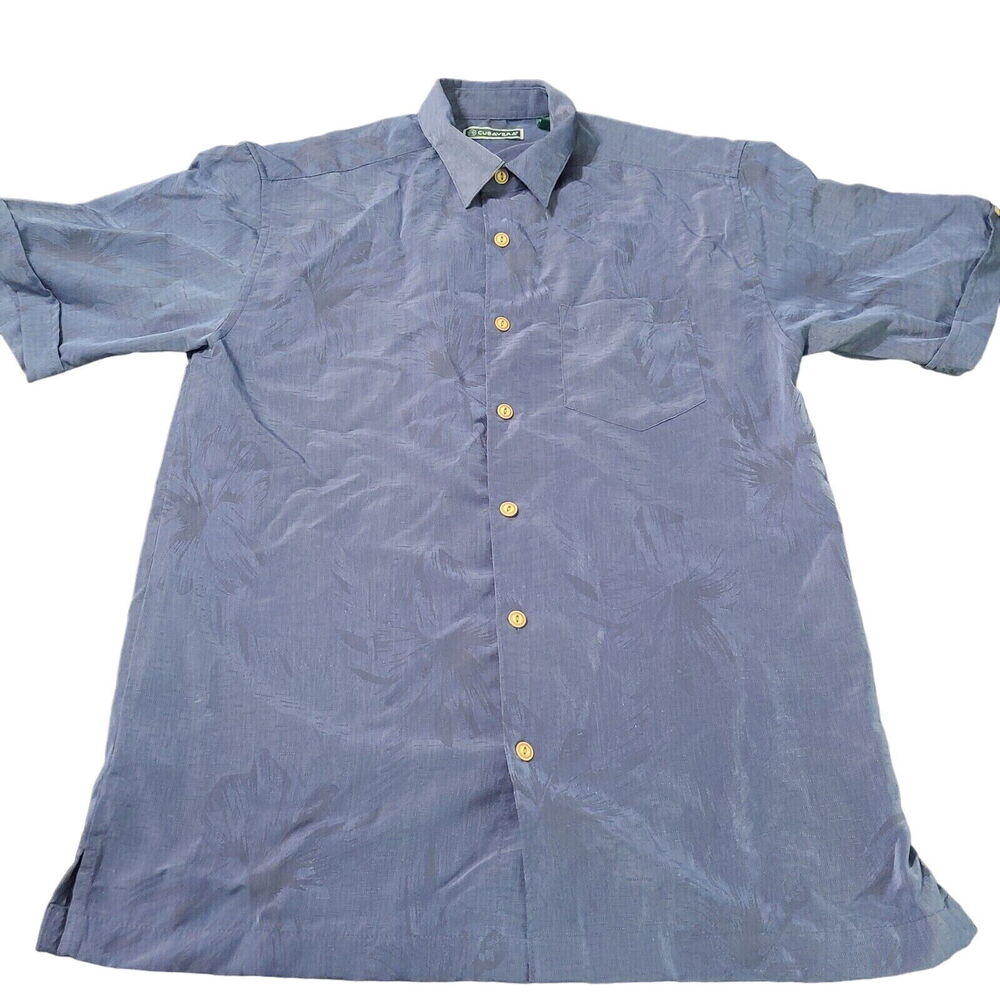 Cubavera Mens Button-Up Shirt Blue Size Small Polyester Short Sleeve Collar